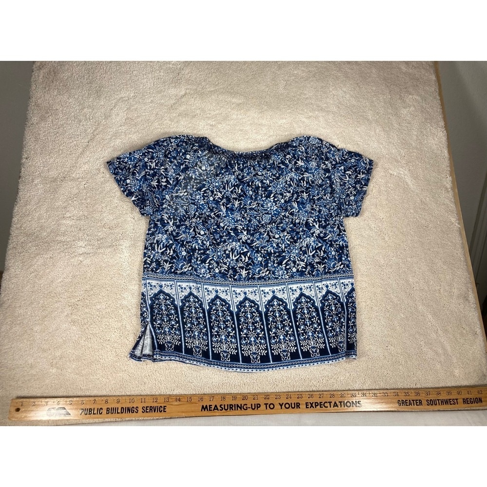 Lucky Brand Blue Floral Paisley Tassel Tie Neck Blouse XL 7W64793
